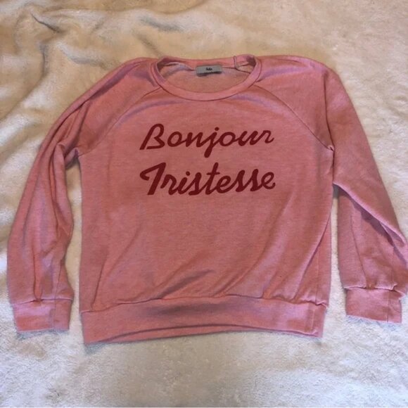 Adika Pink Bonjour Tristesse Crewneck Sweatshirt Red Writing Long Sleeve Small - Picture 1 of 2